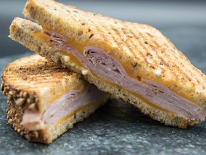 ham and cheddar pressed sandwich